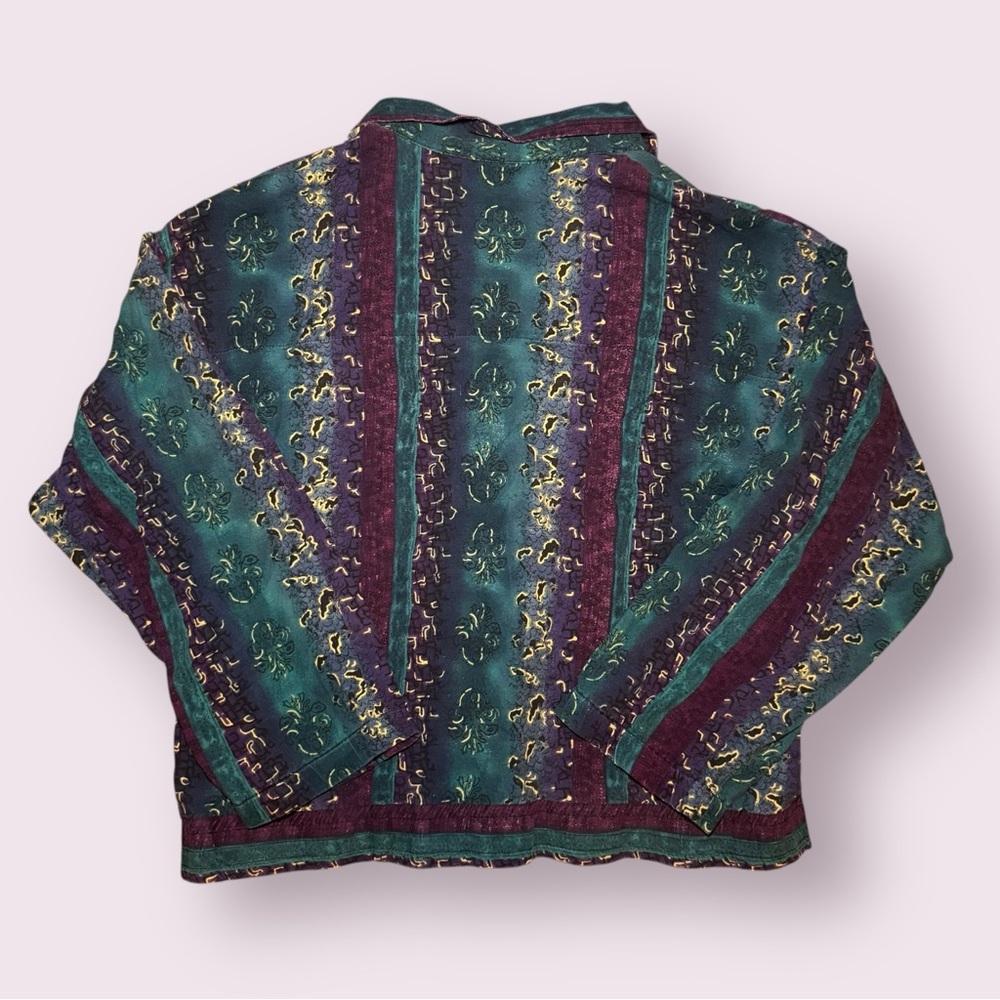 Vintage 80s 90s Grunge Silk Bomber Jacket with a Boho Abstract Print - Picture 5 of 10